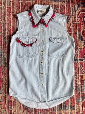 Vintage Men’s Small Denim Fringe Sleeveless Top